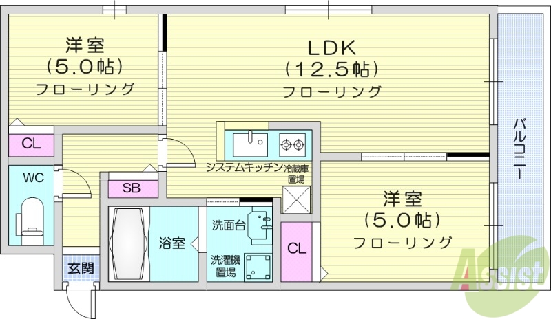 札幌市西区八軒七条東のマンションの間取り