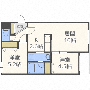 札幌市東区北四十一条東のマンションの間取り