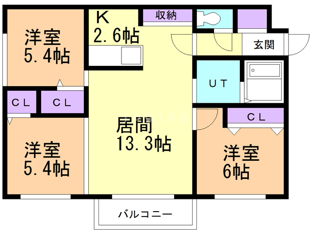 札幌市豊平区中の島二条のマンションの間取り