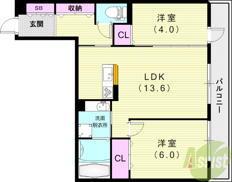 西宮市甲子園三保町のアパートの間取り