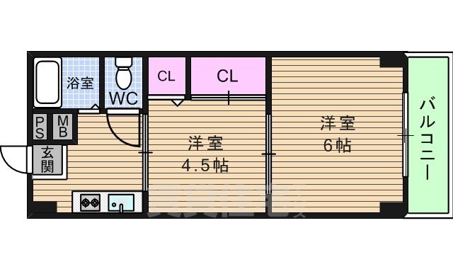 ＪＲ大阪環状線 桃谷駅 徒歩5分 7階建 築45年の間取り写真