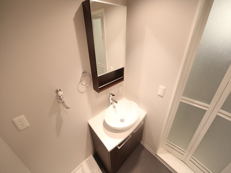 洗面設備　脱衣所　デザイン独立洗面台付　洗濯機ご用意できます