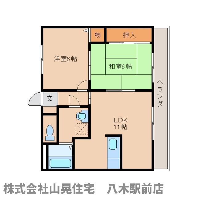 橿原市東坊城町のマンションの間取り