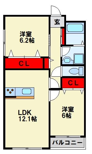 北九州市八幡西区小嶺のアパートの間取り