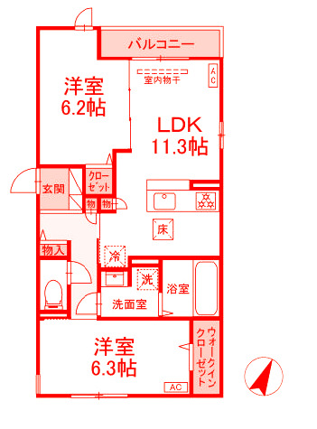 茅ヶ崎市赤松町のアパートの間取り