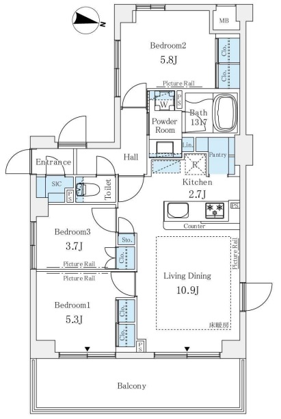 港区赤坂のマンションの間取り