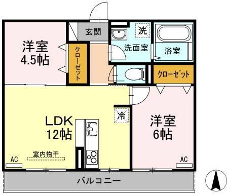 福山市蔵王町のアパートの間取り