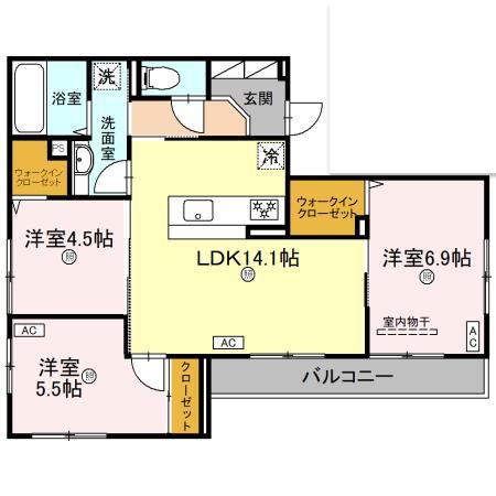 京田辺市三山木中央のアパートの間取り