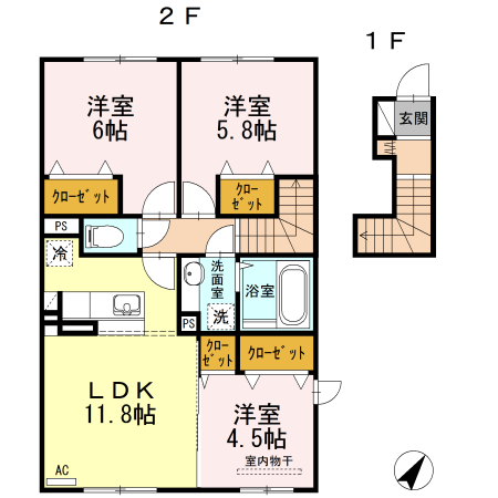 熊本市中央区新大江のアパートの間取り