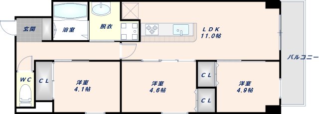 東大阪市足代北のマンションの間取り