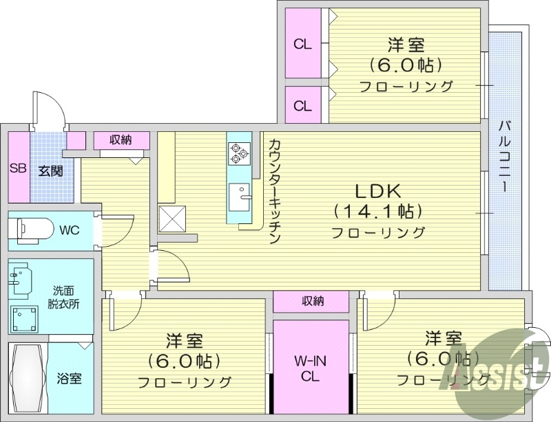 仙台市泉区泉中央のアパートの間取り