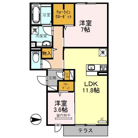 八尾市高安町南のアパートの間取り