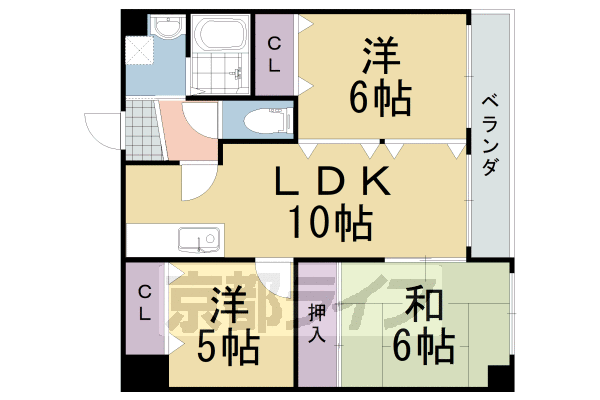 【長岡京市野添のマンションの間取り】