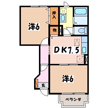 松本市梓川倭のアパートの間取り