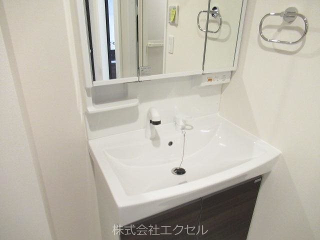 洗面設備　シャワー付きの独立洗面台です。