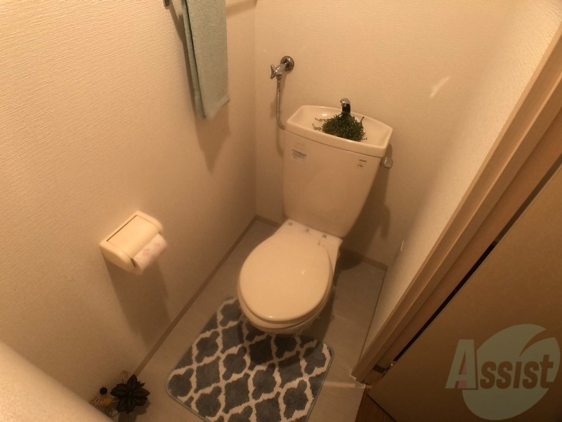 トイレ　トイレです。タオル掛けもついて便利ですね。