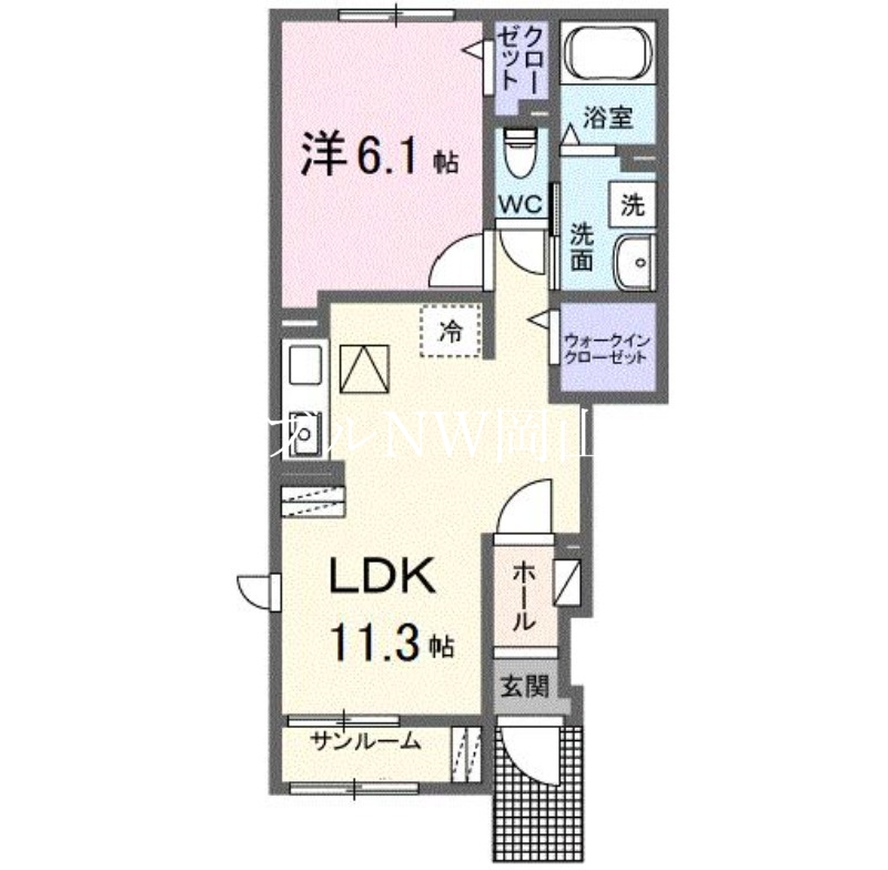 岡山市南区郡のアパートの間取り