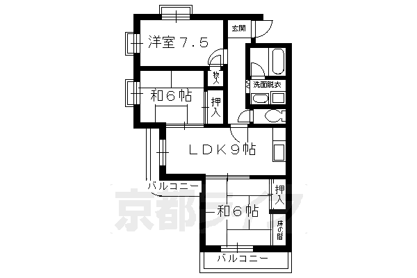 京都市右京区太秦皆正寺町のマンションの間取り