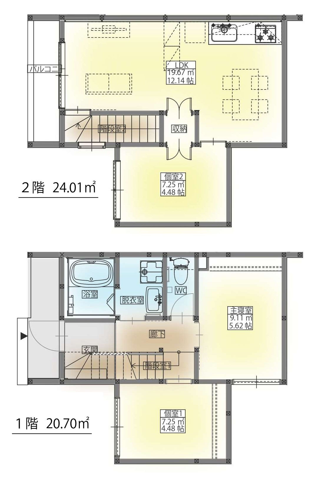 東松島市野蒜ケ丘のアパートの間取り