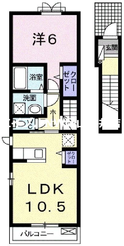 岡山市東区瀬戸町沖のアパートの間取り