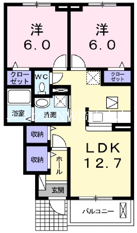 玉野市田井のアパートの間取り