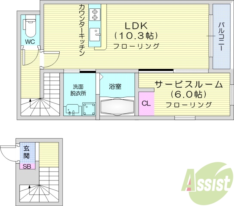 塩竈市小松崎のアパートの間取り