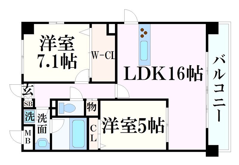 姫路市飾磨区思案橋のマンションの間取り