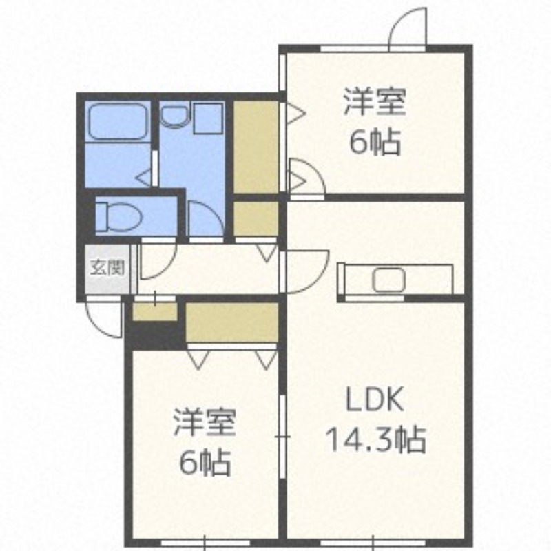 【札幌市東区中沼西四条のアパートの間取り】