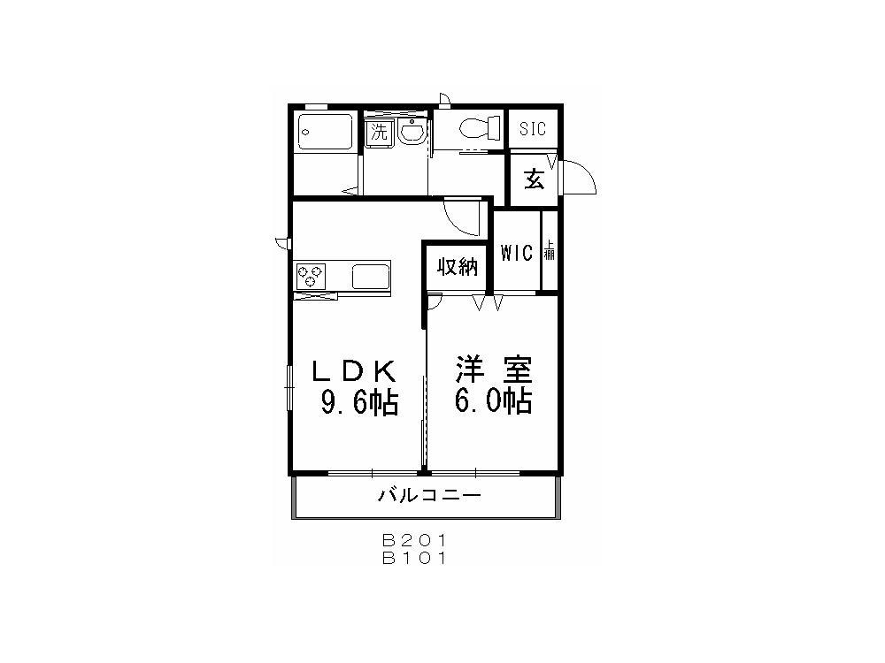 岡山市北区平野のアパートの間取り