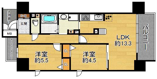 大阪市鶴見区鶴見のマンションの間取り