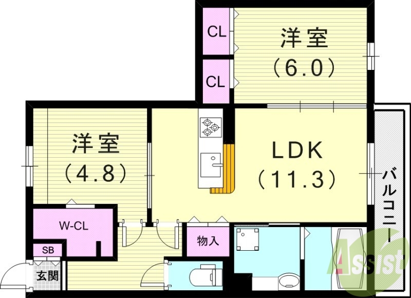 明石市沢野南町のアパートの間取り