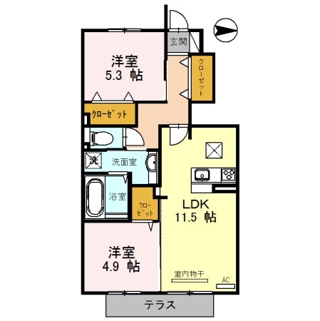 姫路市勝原区丁のアパートの間取り