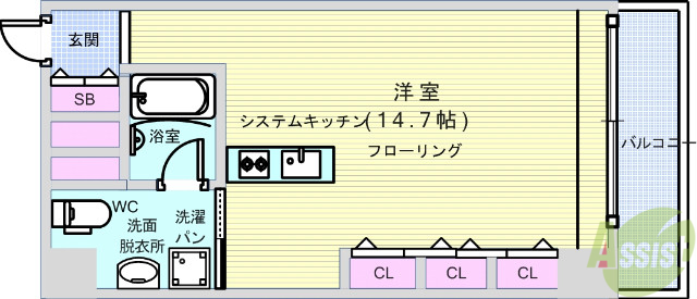 大阪市西区南堀江のマンションの間取り