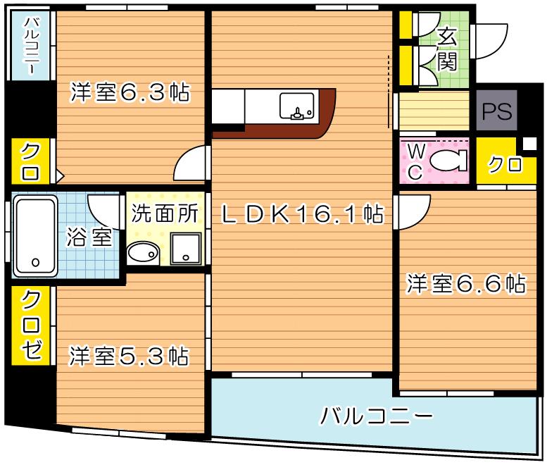 北九州市小倉北区田町のマンションの間取り