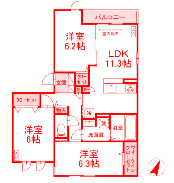 茅ヶ崎市赤松町のアパートの間取り