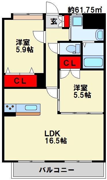 【北九州市小倉北区大田町のマンションの間取り】