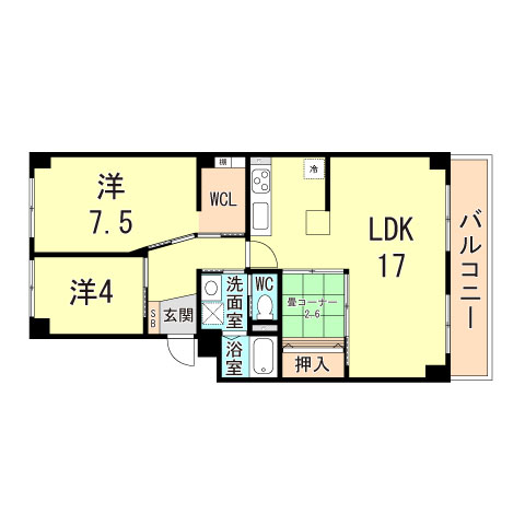 伊丹市東有岡のマンションの間取り