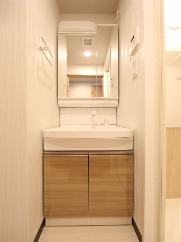 洗面設備　脱衣所　独立洗面台（シャンプードレッサー付）収納スペース有