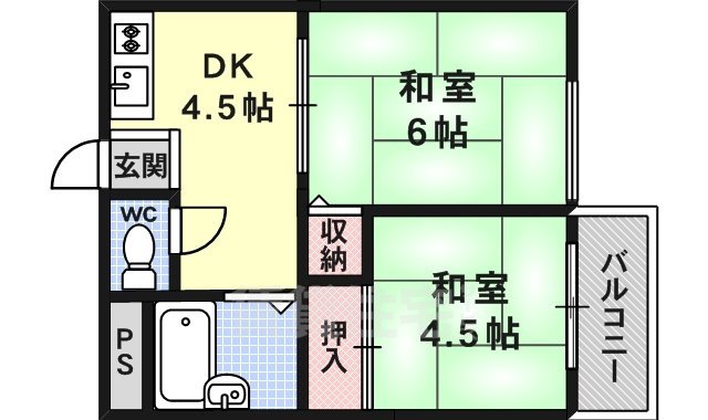 【京都市西京区桂上野北町のアパートの間取り】