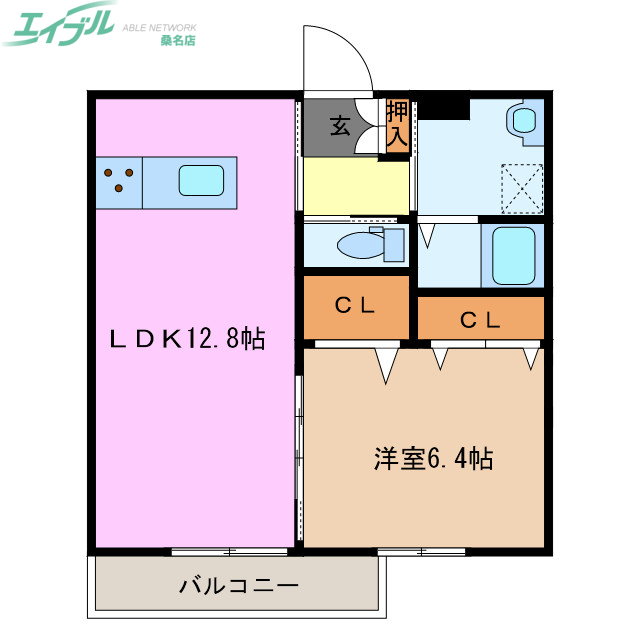 桑名市陽だまりの丘のアパートの間取り