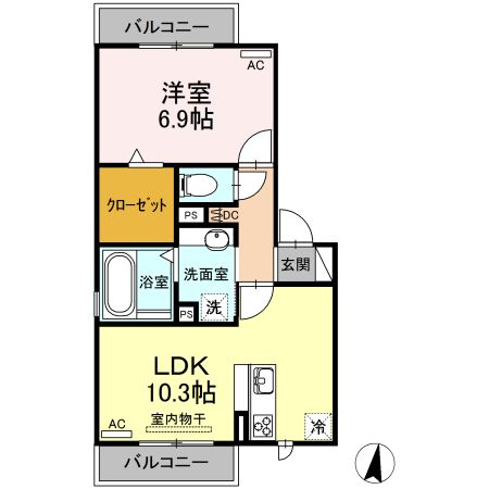 【豊橋市西羽田町のアパートの間取り】