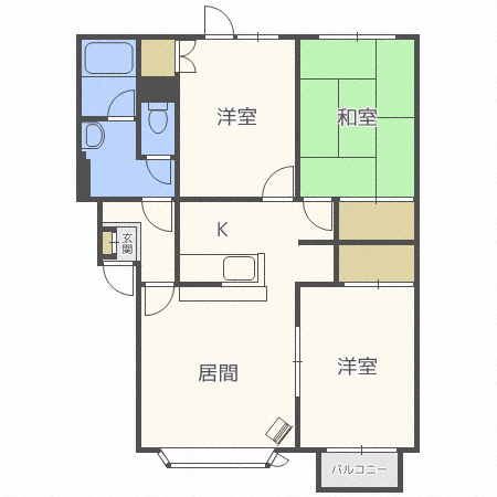 【札幌市手稲区稲穂二条のアパートの間取り】