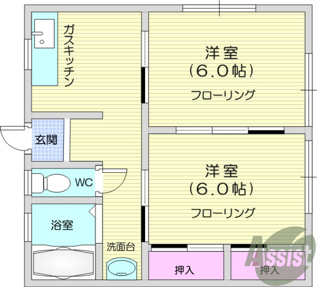 仙台市青葉区堤町のアパートの間取り