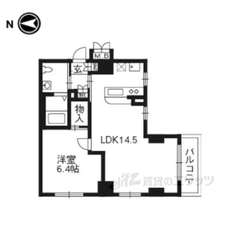 京都市東山区東町のマンションの間取り