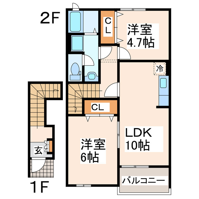 宇城市松橋町両仲間のアパートの間取り