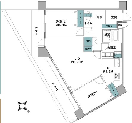 横浜市南区蒔田町のマンションの間取り