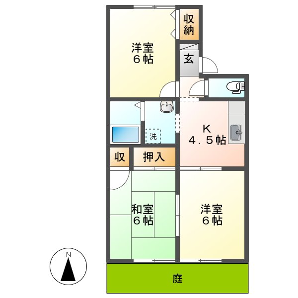 倉敷市東塚のアパートの間取り