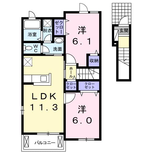 福山市神辺町大字川南のアパートの間取り