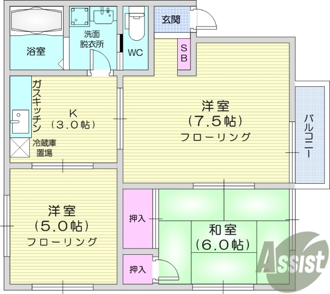 多賀城市城南のアパートの間取り