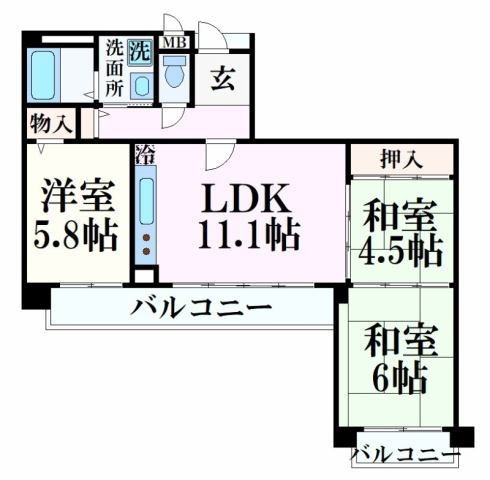 姫路市二階町のマンションの間取り